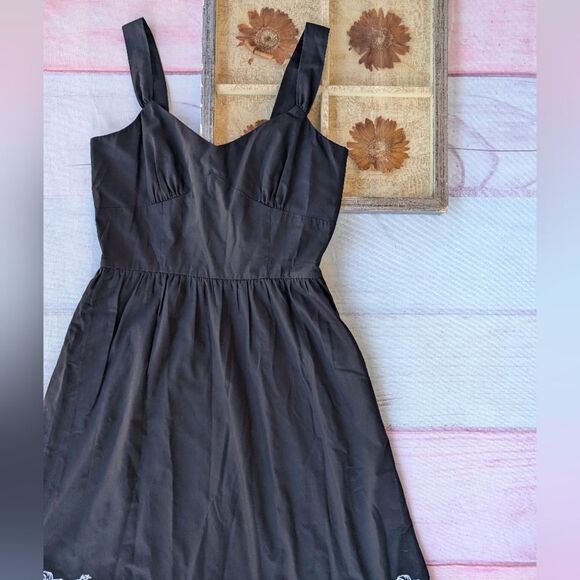 Loft Black & White Floral Embroidered Fit & Flare Sundress Dress 10 Classic - Picture 4 of 7